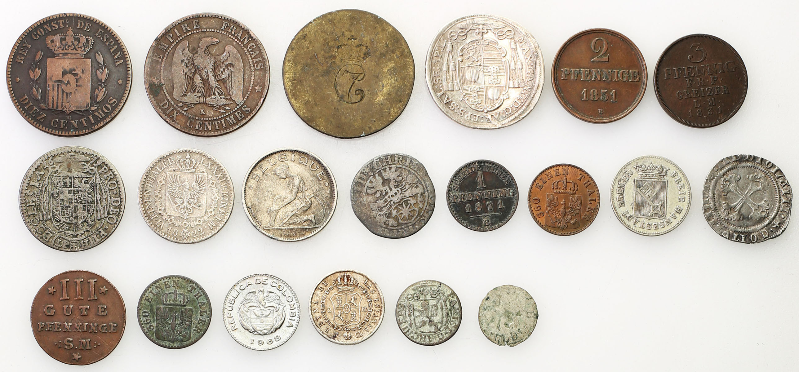 Świat – Austria, Belgia, Niemcy, Włochy, Francja, Hiszpania, zestaw 20 monet